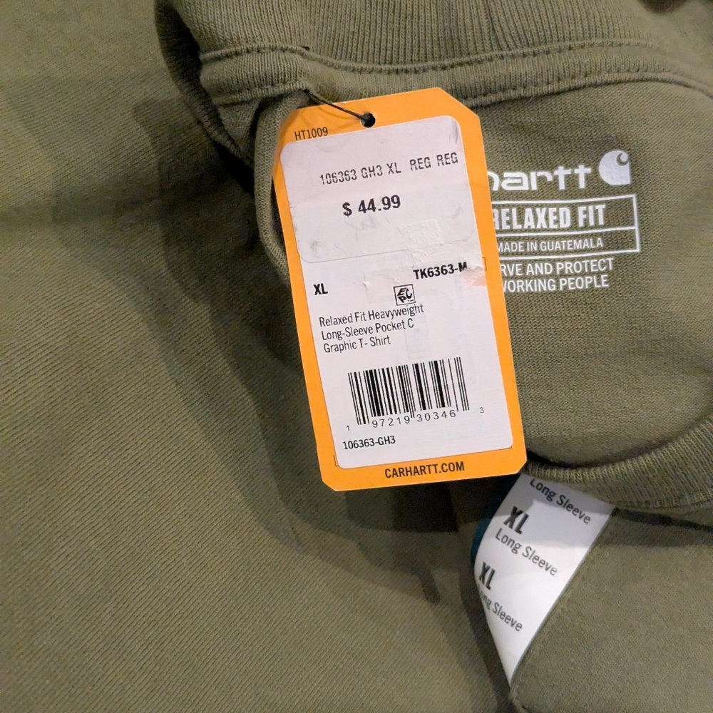 Carhartt Money Green Sage Long Sleeve Pocket Tee With Back Logo Size XL - Picture 10 of 16